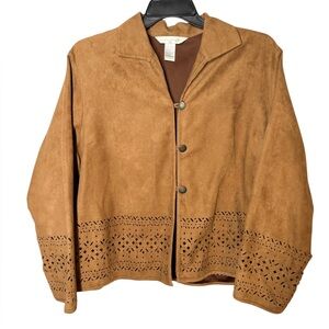 Napa Valley Women’s Tan Faux Suede Cutout Boxy Oversized Lightweight Jacket Sz S